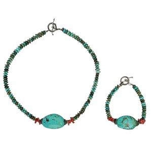 Navajo Turquoise & Coral Choker Necklace & Bracelet